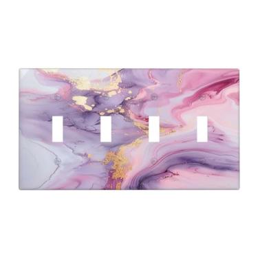 Imagem de Nadoabtm Capas para interruptores de luz, mármore rosa, abstrato, roxo, textura dourada, quadriciclo, placa de parede de 4 grupos, placas decorativas para decoração de banheiro e sala de estar