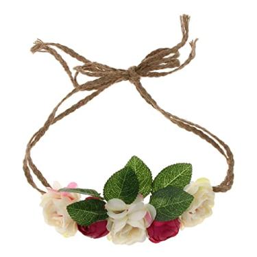 Imagem de barenx Faixa de cabelo de flor artificial Giurnalda ajustável para mulheres dama de honra - rosa vermelha