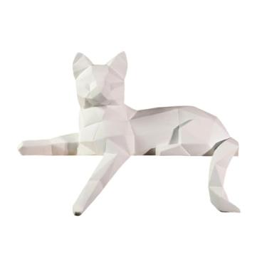 Imagem de XLWLLNJ Estátua de gato para decoração de estante, escultura de animal em resina, peça de artesanato para presente, obra de arte decorativa para lareira, Altura 18.5 Cm