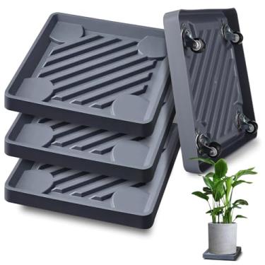 Imagem de Caddies de plantas, 4 peças quadradas, carrinhos de suporte de rolamento, rodas ocultas, bases de vasos resistentes, uso interno e externo