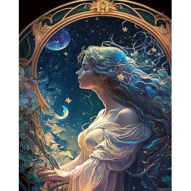 Imagem de VNUIEHG Pintura por números para mulheres adultas, pintura a óleo faça você mesmo, tinta acrílica por números, kits para adultos iniciantes para decoração de parede de casa 41 x 50 cm