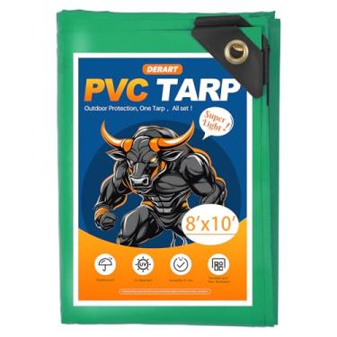 Imagem de Lona verde 20 x 3 m PVC resistente, capa impermeável de 10,6 mm, resistente a UV e à prova de rasgos com ilhós de latão para caminhão, barco, acampamento, pátio, abrigo ao ar livre