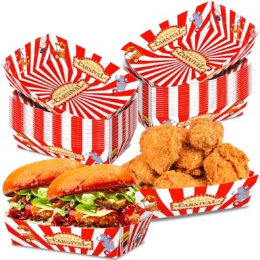 Imagem de Não é necessário dobrar, pacote com 50 bandejas de comida de carnaval, decorações de festa de carnaval, bandejas descartáveis de papel para servir comida de nacho, barcos, pratos para cachorro-quente