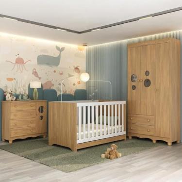 Imagem de Quarto de Bebê Completo com Berço Americano 3 em 1 Suspiro Multimóveis Mp4624 Madeirado