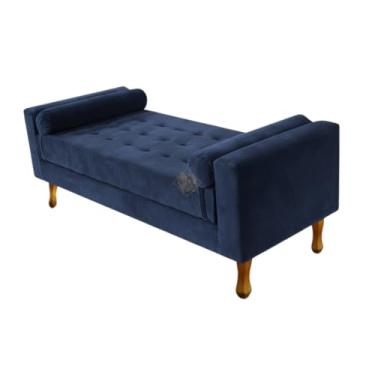 Imagem de Puff Fênix com Baú 120cm Vit Decor – Suede Premium, Capitonê e Pés Luis XV (Azul Marinho)