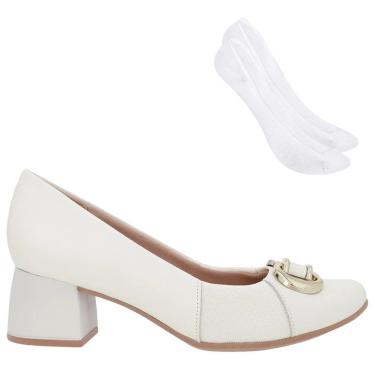 Imagem de Kit Scarpin Usaflex Joanete Salto Bloco Feminino + Par De Meia