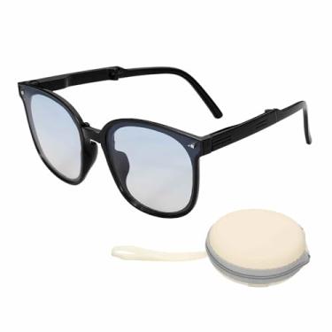 Imagem de HARFINGTON Óculos de sol para mulheres e homens, óculos de sol modernos dobráveis em policarbonato com caixa simples de proteção solar para dirigir, fazer compras e tirar fotos, preto e azul com caixa