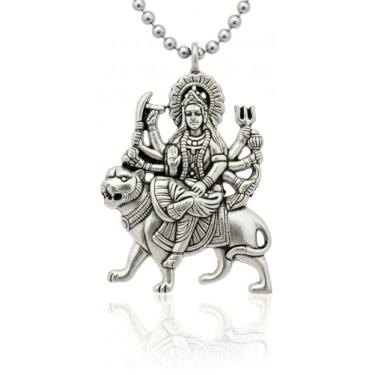 Imagem de Bittrend Jewels Colar com pingente de amuleto espiritual Deusa Durga Maa Mahishasurmardini para homens e mulheres, Small, Metal, Sem Pedra Preciosa