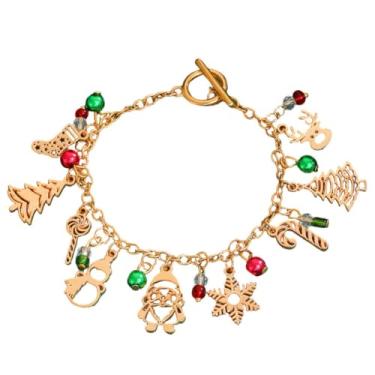 Imagem de Ailiessy Pulseira de Natal com contas de árvore de Natal, pulseiras de sino, boneco de neve, boêmia, contas coloridas, feitas à mão, presente de Natal, joias femininas, middle, Metal, Sem Pedra