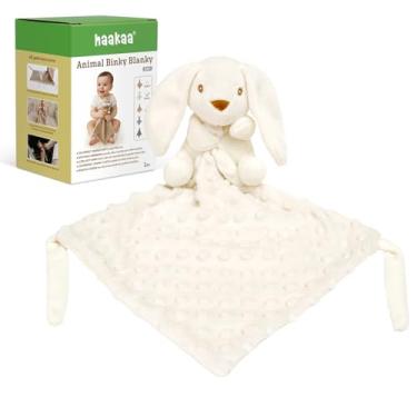 Imagem de haakaa Cobertor de segurança Baby Bunny – Presente Loveys para bebês, animais de pelúcia para meninos e meninas recém-nascidos, bicho de pelúcia de brinquedo aconchegante, 39 x 23 cm