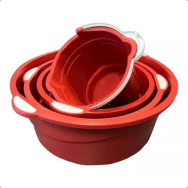 Imagem de Kit 3 Bacias + 1 Balde Multiuso Reforçado - Praticidade para Toda Casapara Lavar Roupa, Limpeza, Organização na Casa e Área de Serviço(Vermelho)