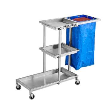 Imagem de TRGCJGH Carrinho de limpeza de aço inoxidável, carrinho de limpeza comercial de 3 prateleiras, organizador de limpeza com prateleiras, com saco de vinil