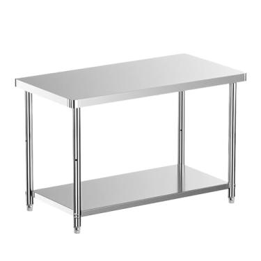 Imagem de Mesa de preparação de trabalho para casa de restaurante, mesa de aço inoxidável comercial, mesa de preparação de alimentos para cozinha ao ar livre com prateleira inferior (100 x 50 x 80 cm/39,3 x