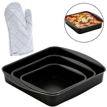 Imagem de Jogo Assadeiras Forma 3 Peças Antiaderentes + Luva Térmica - Marcolar