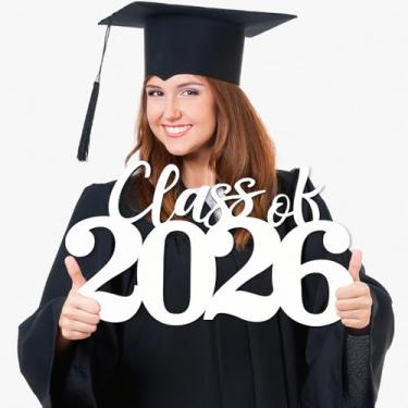 Imagem de Placa de madeira Class of 2025 Decorações de festa de formatura 2025 branco graduação cabine de fotos adereço Senior 2025 placa para festa de formatura do ensino médio