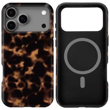 Imagem de Marosoniy Capa para iPhone 17 Pro, compatível com MagSafe, capa rígida híbrida de 2 camadas + capa protetora de silicone para telefone à prova de choque capa magnética (concha de tartaruga, iPhone 17