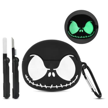 Imagem de Capa compatível com Apple AirPods Pro 3 com kit de limpeza [olhos brilhando no escuro], capa fofa de silicone macio 3D engraçado caveira para AirPod Pro 3 capa para mulheres e homens