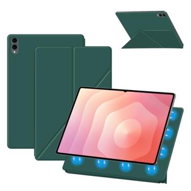Imagem de Capa para Samsung Galaxy Tab S11 Ultra de 14,7 polegadas, capa KONXISA com suporte de múltiplas dobras, couro PU premium e capa de adsorção magnética, resistente a arranhões e à prova de choque, verde