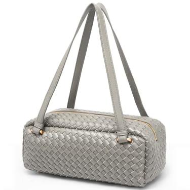 Imagem de Sumrains Sacola de mão feminina: bolsas de ombro de couro genuíno - bolsa de designer - bolsa Hobo moderna para lazer, Cinza 05, Medium