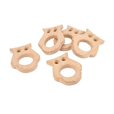 Imagem de Tnfeeon 5 Peças de Madeira para Dentição de bebê Em Formato de Coruja, Feito de Madeira de Faia Natural, Suporta Desenvolvimento de Habilidades Motoras e Acessórios para Bebês DIY