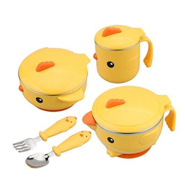 Imagem de Naroote Conjunto de Colher e Tigela para Bebês, Tigela de Armazenamento de Treinamento, de Preservação de Calor Infantil, para Bebês e Crianças Pequenas (Conjunto de cinco peças laranja vibrante)