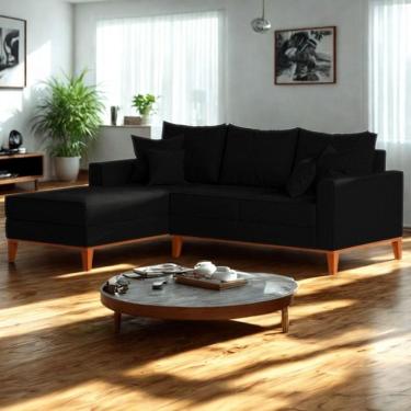 Imagem de Sofá 3 Lugares Beny Com Chaise Esquerdo Corino Preto