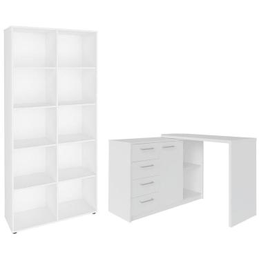 Imagem de Mesa Escrivaninha Lagan E Estante Livreiro 90x187cm Lean A06 Branco - Mpozenato
