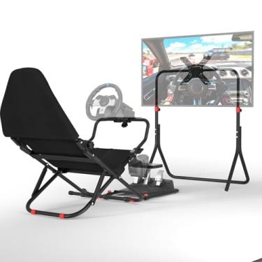 Imagem de RACGTING Racing Simulator Cockpit with TV Monitor Stand for G920 G29 G923, Sim Racing Cockpit for Thrustmaster T248X T248 T300RS T150 T-GT II,for Fanatec CSL DD/ClubSport DD+,for MOZA R9/R12,for