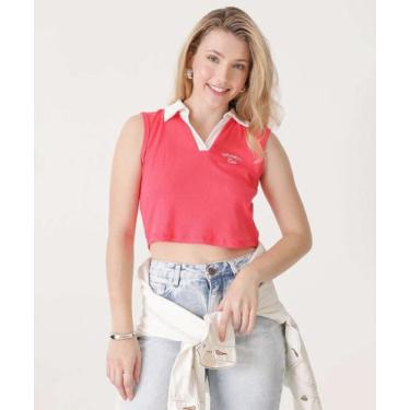Imagem de Blusa Feminino Cropped Polo Canelado Marisa-25113, Rosa, GG