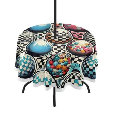 Imagem de Blueangle Toalha de mesa redonda impermeável com ovos coloridos de Páscoa de 152 cm com orifício para guarda-chuva - Tecido resistente à prova de sol para todos os climas para pátio, acampamento