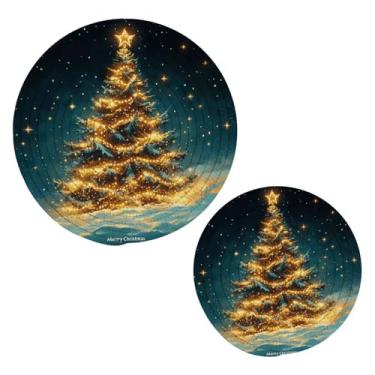 Imagem de Blueangle 2 peças de suporte de panela de trivet de árvore de Natal de flocos de neve - conjunto de pegadores de panela de tecido redondo - almofadas quentes trançadas de algodão - porta-copos
