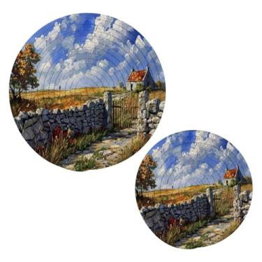 Imagem de Blueangle 2 peças de suporte de panela de trivet doméstico camponês - conjunto de pegadores de panela de tecido redondo - almofadas quentes trançadas de algodão - porta-copos - tapetes de mesa para