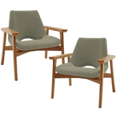 Imagem de Kit 02 Poltronas Decorativa Para Sala De Estar Living Base Madeira Becker L02 Bouclê Oliva - Lyam Decor