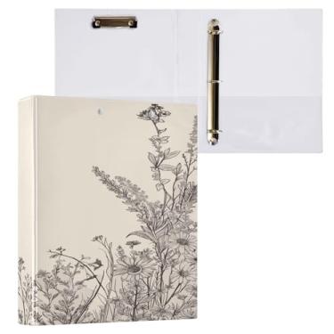 Imagem de Blueangle Fichário de 3 anéis de flores pretas e brancas com prancheta e 2 bolsos - Organizador de documentos decorativos de 3 cm para escritório, suprimentos para reuniões (846)