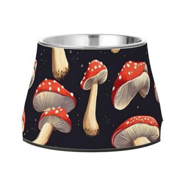 Imagem de SEHANY Tigelas para cães de ervas e cogumelos antiderrapante de aço inoxidável com fundo de borracha para evitar tombamento, tigelas elevadas para comida e água quadriculadas para cães e gatos