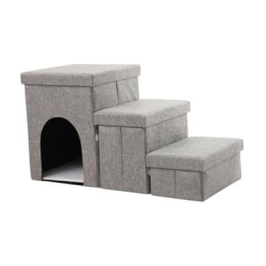 Imagem de Baoblaze Escadas para animais de estimação, modelo dobrável de 3 degraus com espaço para armazenamento
