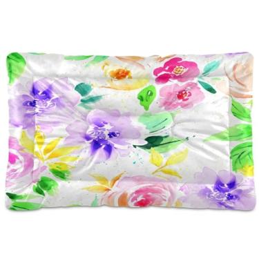 Imagem de SEHANY Cama de flores coloridas para cães e gatos com fundo antiderrapante, cama de canil, colchão macio para animais de estimação, lavável para cães pequenos, médios e grandes, gatos, 91 x 61 cm