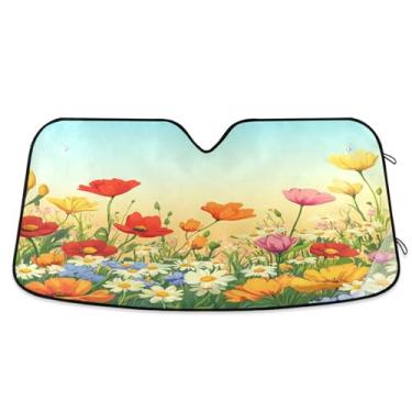 Imagem de ATTX Pára-brisas de carro flores coloridas 144.8 cm x 80.0 cm escudo solar universal com proteção UV, persiana de janela frontal automática dobrável para caminhões Sedans SUVs #521
