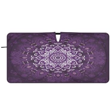 Imagem de Blueangle Para-brisa mandala roxa - 149.9 cm x 76.2 cm dobrável carro janela dianteira para-sol blocos raios UV viseira de sol (974)