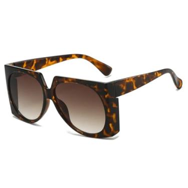 Imagem de Óculos de Sol Vintage Oversized, Moda Unissex, Proteção UV400, Feminino (Estampa de Leopardo - Marrom)