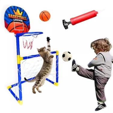 Imagem de Kit Esporte 2 em 1 Trave de Futebol com cesta de Basquete Embutida + bolas presente natal menino 5 anos dia das crianças