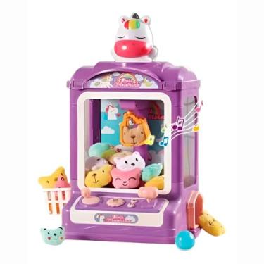 Imagem de Mini Máquina de Ursinhos de Pelúcia, Brinquedo Arcade Eletrônico, Roxo, 37x27x18cm, com 10 Pelúcias e Bolinhas, Recarregável USB, para Crianças +3 Anos