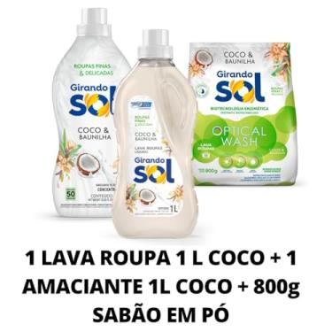Imagem de Kit Combo Coco Baunilha (800g Sabão em Pó + 1L Amaciante Concentrado + 1L Lava Roupas Líquido) - Girando Sol
