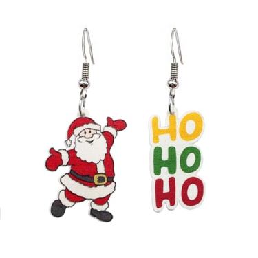 Imagem de Brincos de Natal para mulheres, meninas, árvore de Natal, Papai Noel, hohoho, alce, brincos pendurados, acrílico, Natal, vermelho, verde, brincos, presentes festivos de Natal, acessório de feriado, Acrílico, Sem pedra preciosa