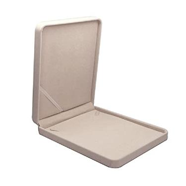 Imagem de JunningGor Conjunto de joias de veludo, colar de brincos, brincos, colares, pulseiras, caixa de presente, porta-joias de casamento (bege para colar de colarinho grosso)