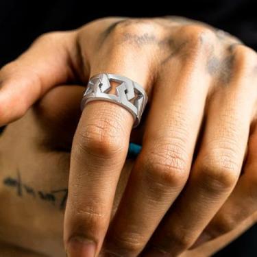 Imagem de Anéis giratórios para homens e mulheres aço inoxidável elos hexagonais anéis de corrente banhado a ouro/preto/prata tamanho 07-14 joias hip hop, 12, Aço inoxidável, Sem pedra preciosa