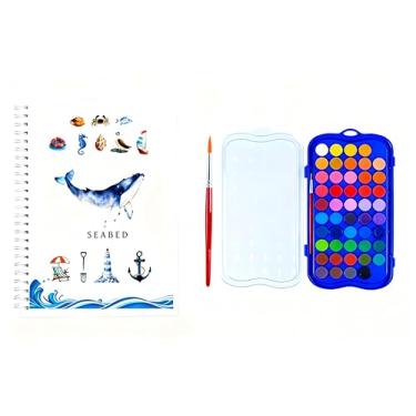 Imagem de Kit de pintura em aquarela, equipado com pincéis de tinta aquarela de 12 cores, kit de pintura em aquarela para iniciantes (48 cores - debaixo d'água)