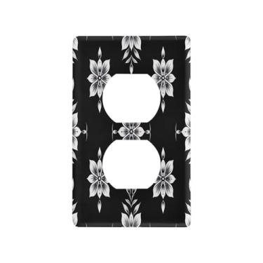 Imagem de Wassud Placa de cobertura de interruptor de luz com padrão de flor simples, capas de tomada decorativas, placa de parede para tomadas elétricas duplex 12 x 7 cm