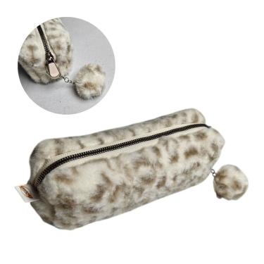 Imagem de Estojo Escolar Pelúcia Oncinha Multiuso Zíper Pompom Fofo Animal Grande Cor Lápis Caneta Material
