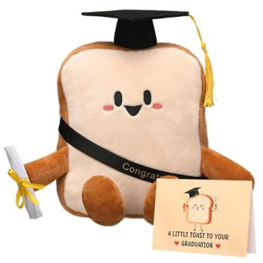 Imagem de Blueweenly 11.81 inch Toast Bread Plush Graduation Gifts Set Toast Stuffed Plush with Grad Cap Graduate Funny Toy Graduation Party Gifts with Congratulation Cards for Women Men Doctoral Degree